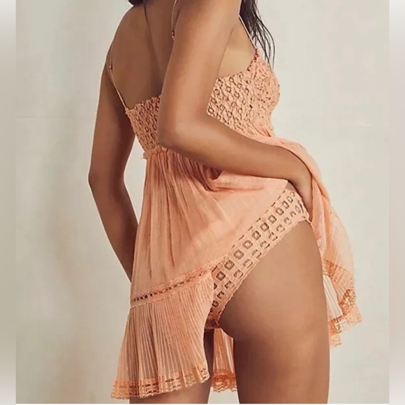 NWT Free People Intimately Smocked Chemise Pleated Lace Slip